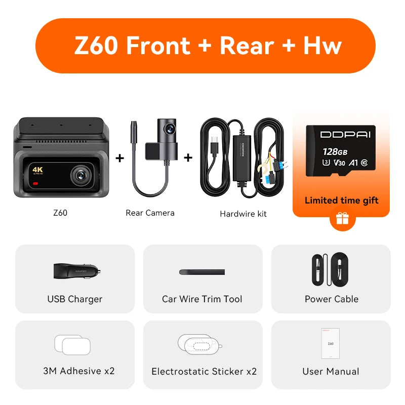 3-Channel Dash Cam GPS WiFi ADAS 24H Parking Monitor