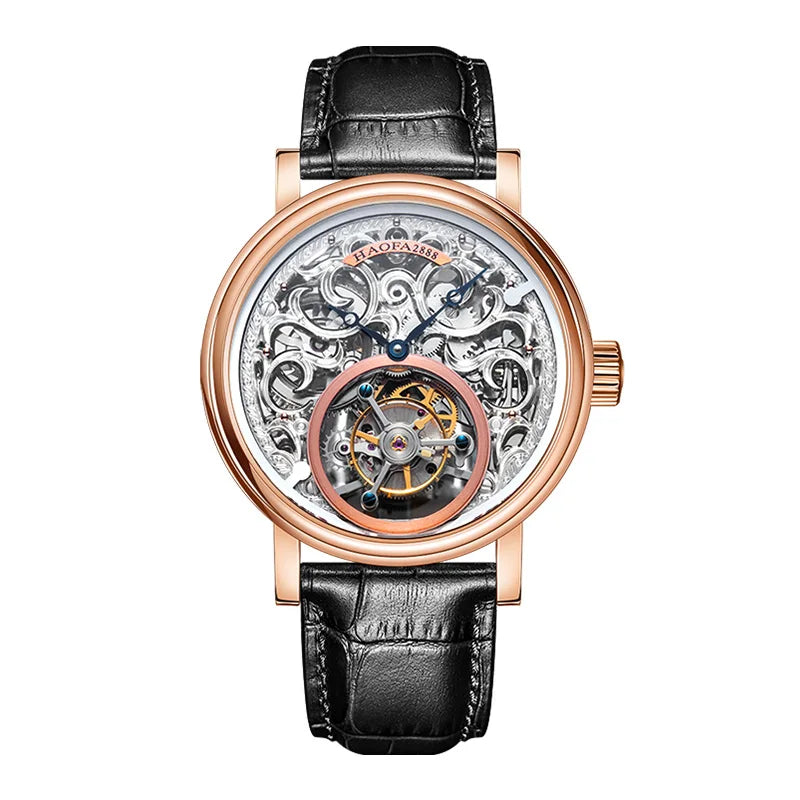 18K Gold Tourbillon Watch | Hollow Carving Sapphire