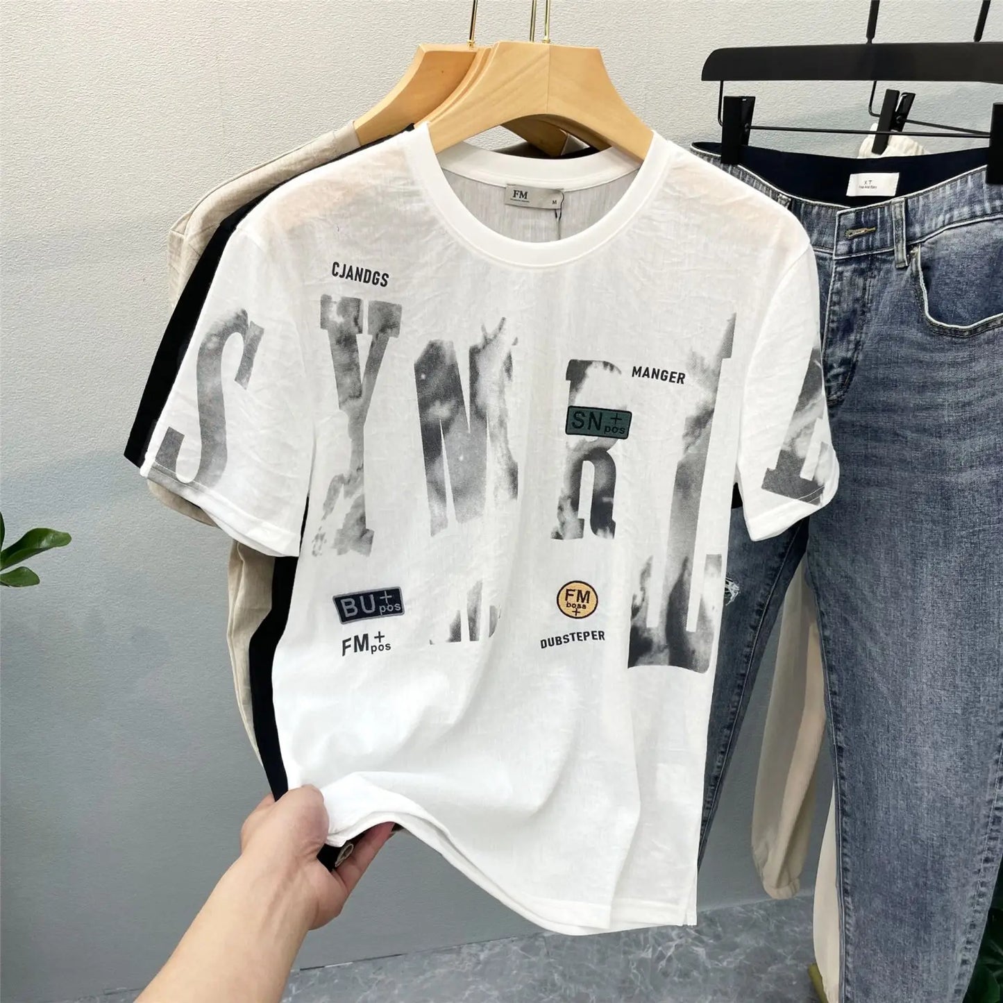 Men New Print Short Sleeve Cotton Top