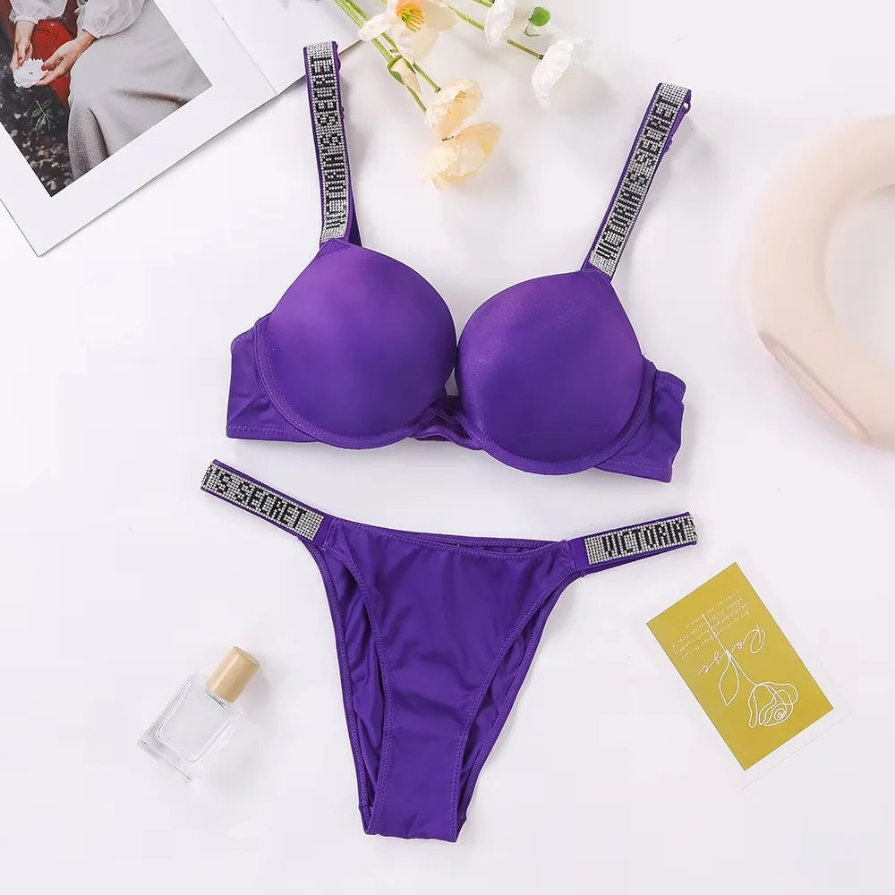 Women's Padded Push Up V-Neck Lingerie Set | Sporty Bra