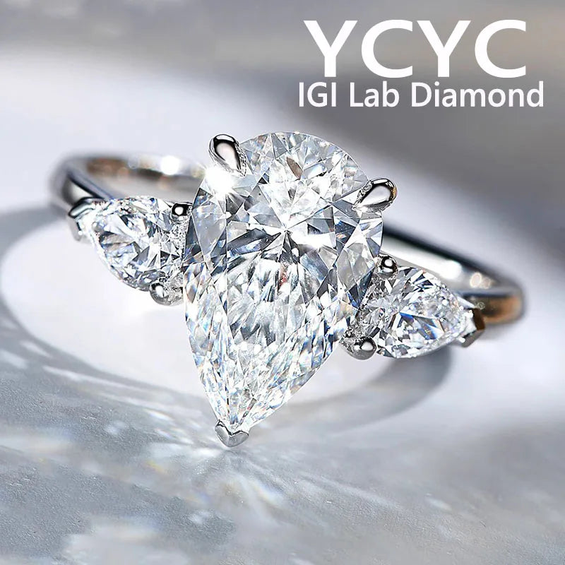 Diamond ring with 'YCYC IGI Lab Diamond' branding on a light background