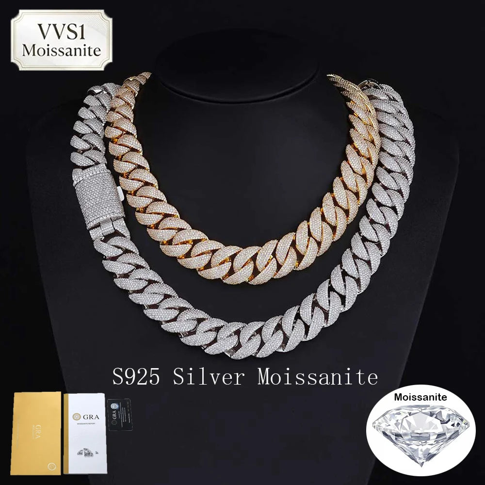 Thick 22mm Inlaid With 5 Rows Rivieras in VVS1 Moissanite Cuban Link Necklace Iced Out 925 Sterling Silver Fine Men's Necklace