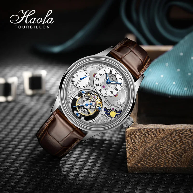 Haofa GMT Flying Tourbillon Men's Watch – Sapphire Crystal | Dual Time Zone Luxury