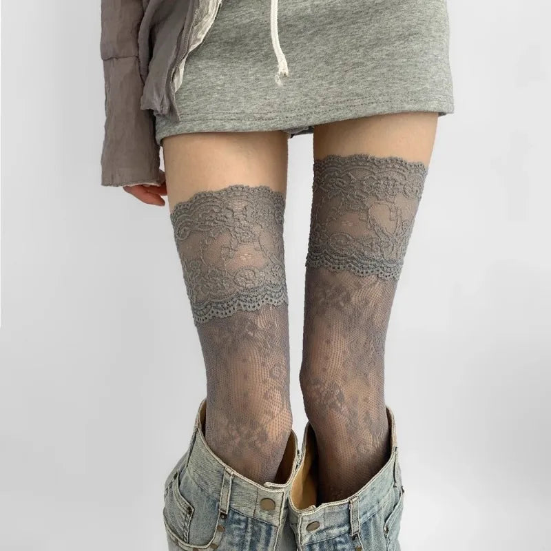 Gothic Lace Thigh High Stockings – Silk Hosiery