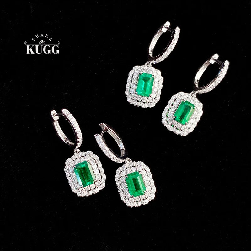 18K White Gold Earrings Natural Emerald Gemstone Earrings Luxury Diamond Jewelry