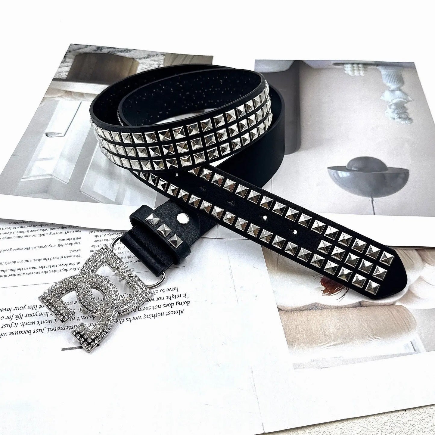 Rhinestone Rivet Leather Belt – Punk Women's