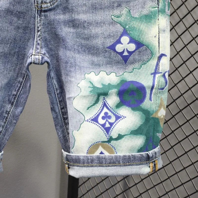 Denim jacket with abstract pattern on a grid background