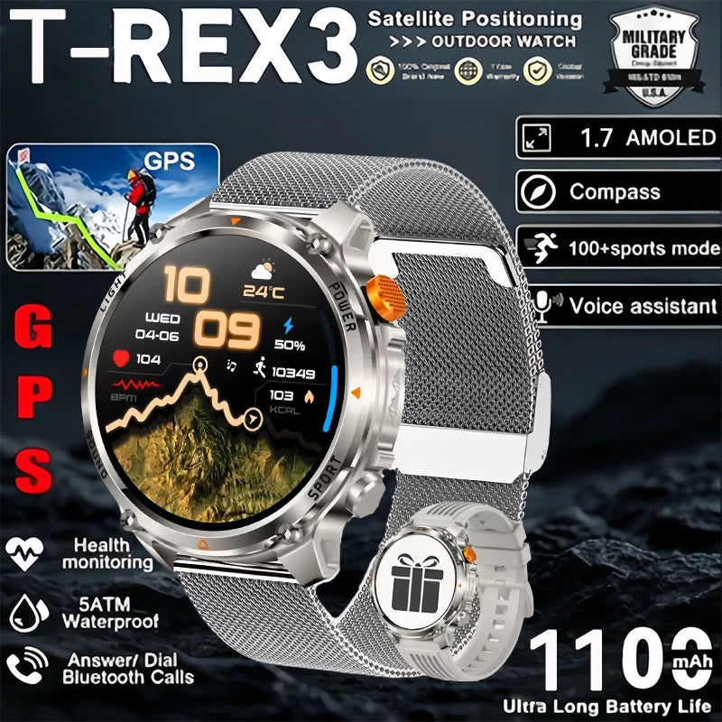 T-Rex Pro Military Smartwatch 5ATM AMOLED Dual-Band Casual