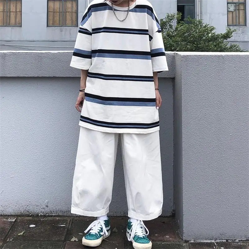 Men's Vintage Striped T-Shirt Mens Casual Summer Tee