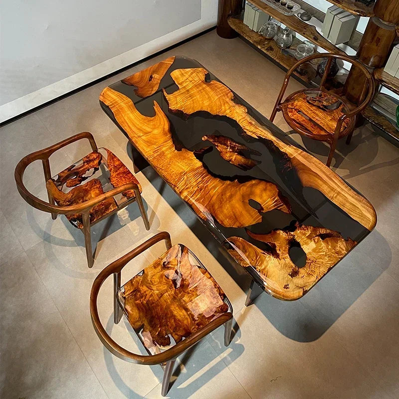 Teglex Epoxy Crystal Coffee Table | Live-Edge Solid Walnut & Rosewood