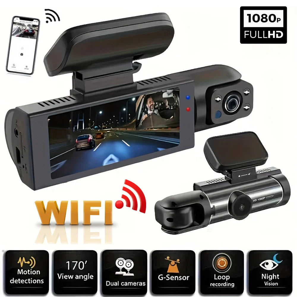 1080P WiFi Dual Dash Cam Front & Interior IR Control Safer Drive