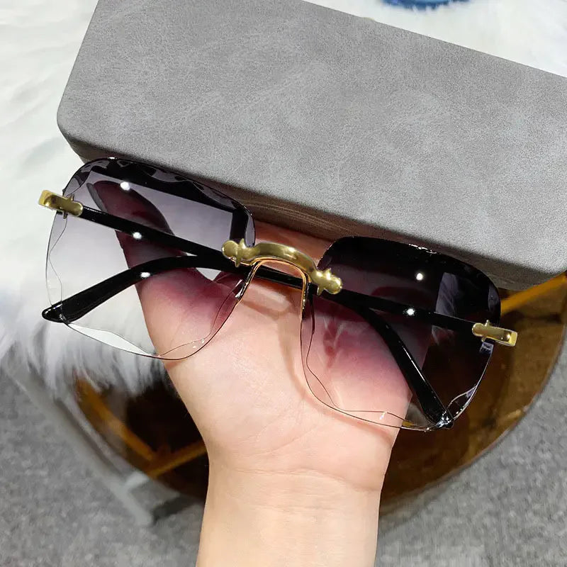 3PCS Square Rimless Sunglasses Set UV400 Women Men