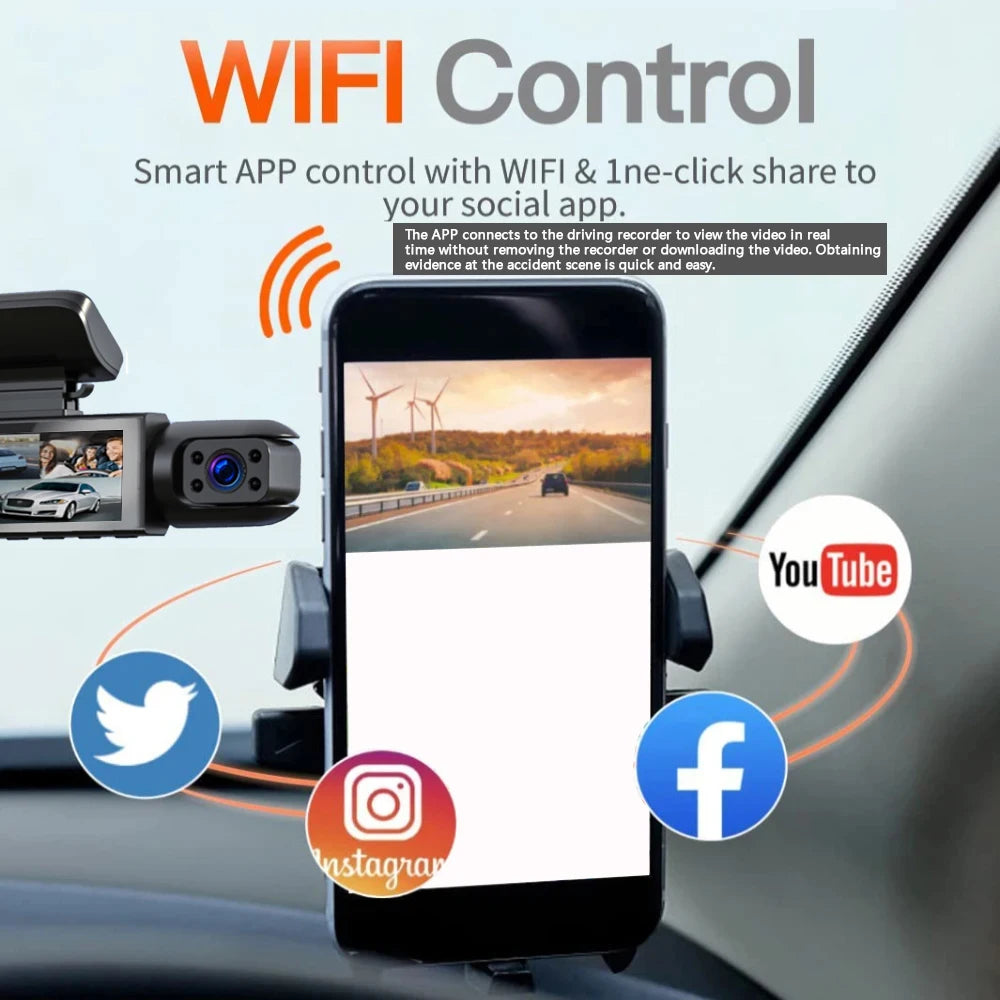 1080P WiFi Dual Dash Cam Front & Interior IR Control Safer Drive