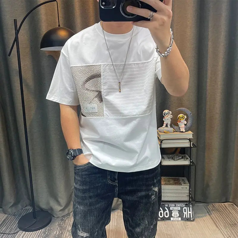 Men's Patchwork T-Shirt  Summer Casual Half Sleeve