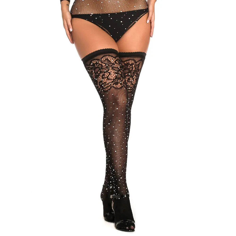Floral Fishnet Over-Knee Socks – Lace Non-Slip Women