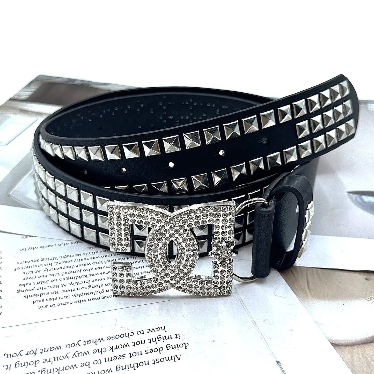 Rhinestone Rivet Leather Belt – Punk Women's
