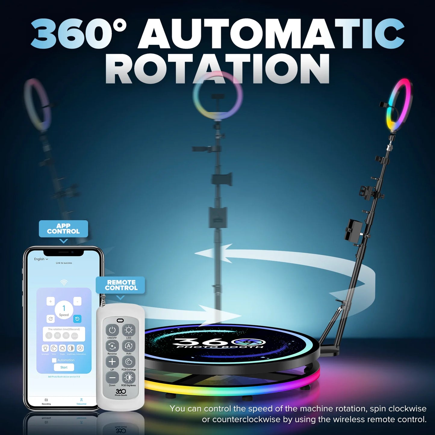360 Photo Booth Machine RGB Light App Control Party Events