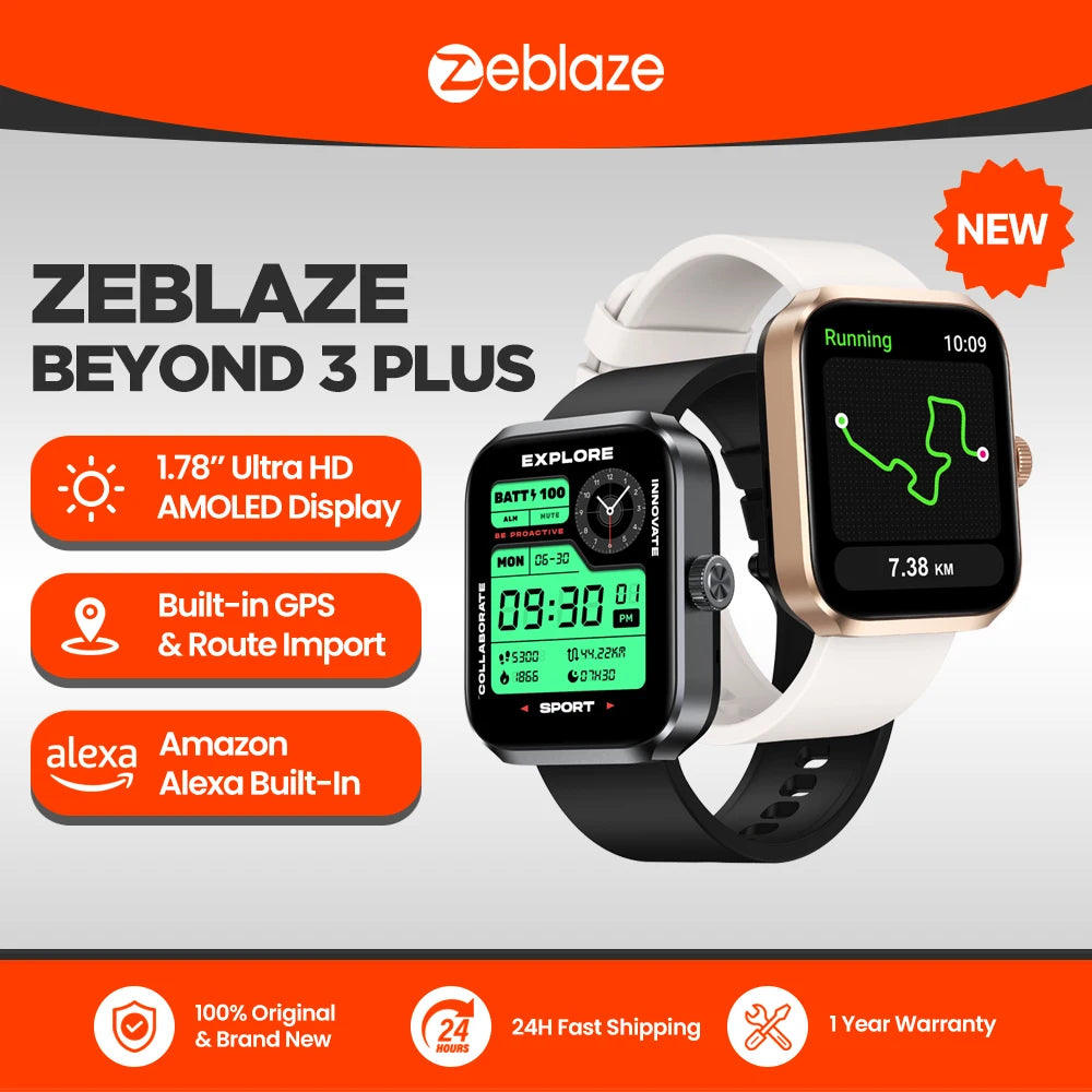 Beyond 3 Plus GPS Smartwatch AMOLED Alexa Casual Fitness