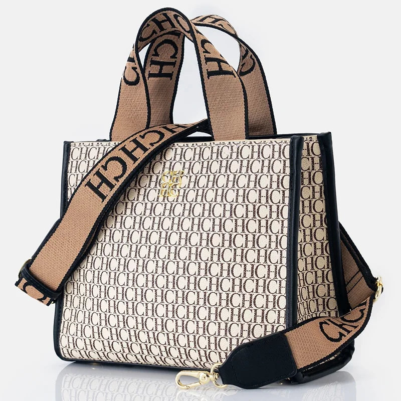Monogram Print Metal Logo Women's Luxury Handbag