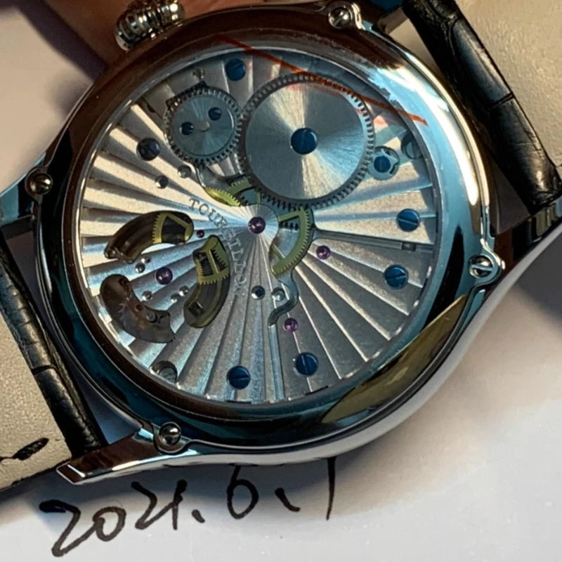 Axial Tourbillon Watch Alligator Leather Watch Sapphire Glass Men 42mm