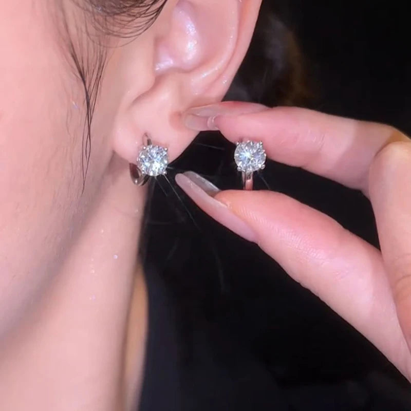 Moissanite Huggie Hoop Earrings – Sterling Silver