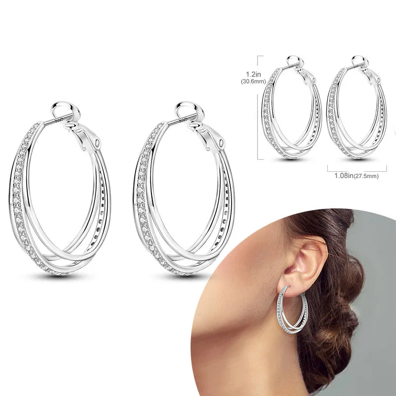 925 Silver Zirconia Hoop Earrings – Hypoallergenic
