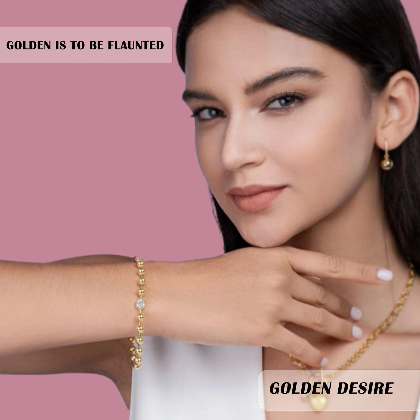 Moissanite Beaded Bracelet 18K Gold Plated S925