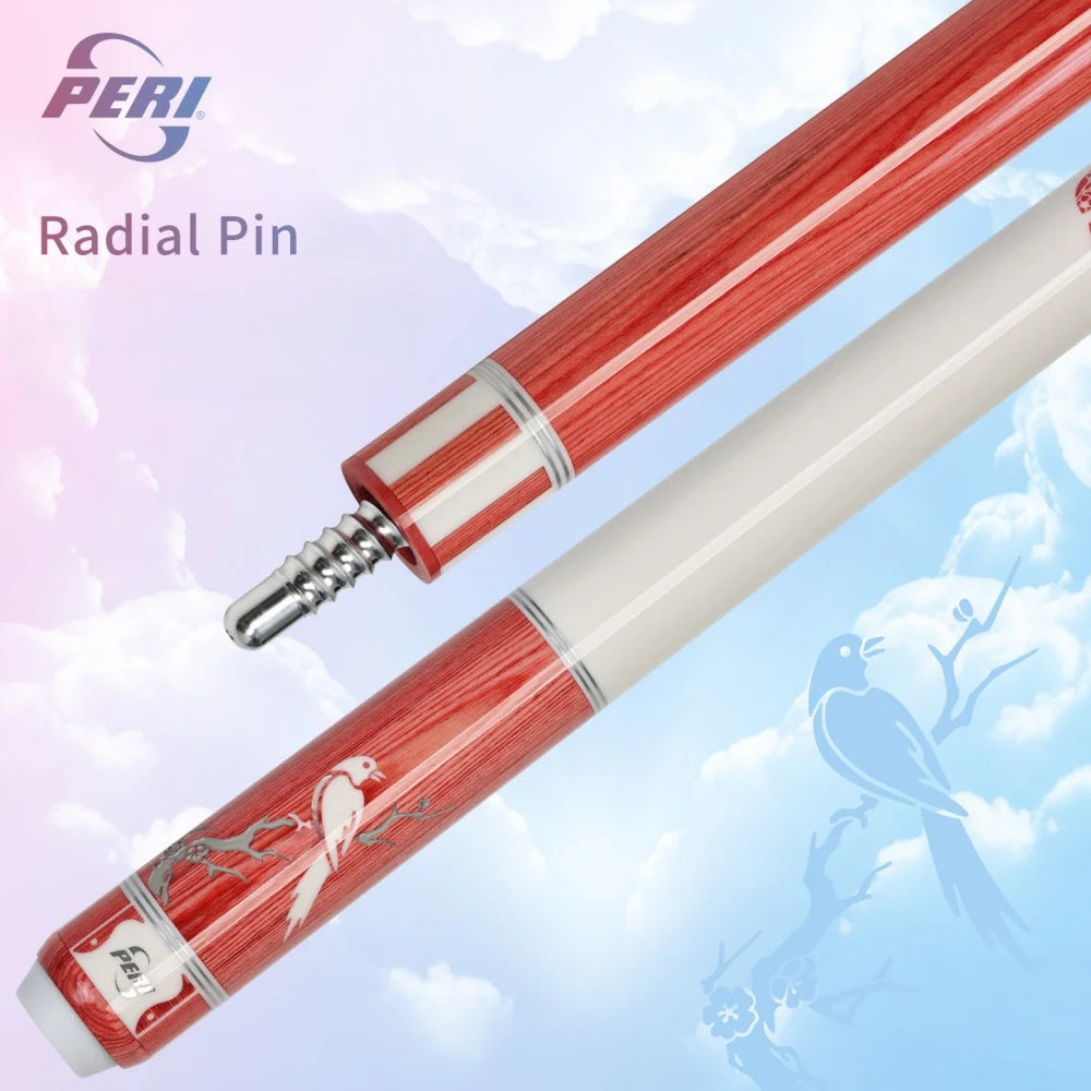 Red and white radial pin with PERI branding on a light blue background