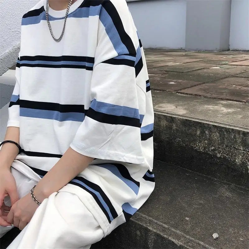 Men's Vintage Striped T-Shirt Mens Casual Summer Tee