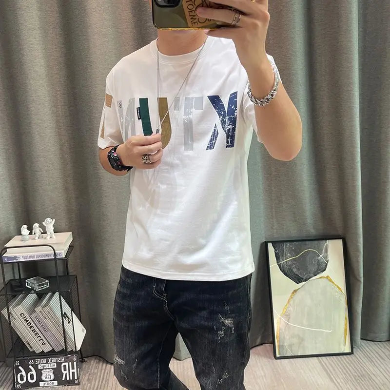 Men's Letter Print T-Shirt – Loose Cotton Casual Tshirt