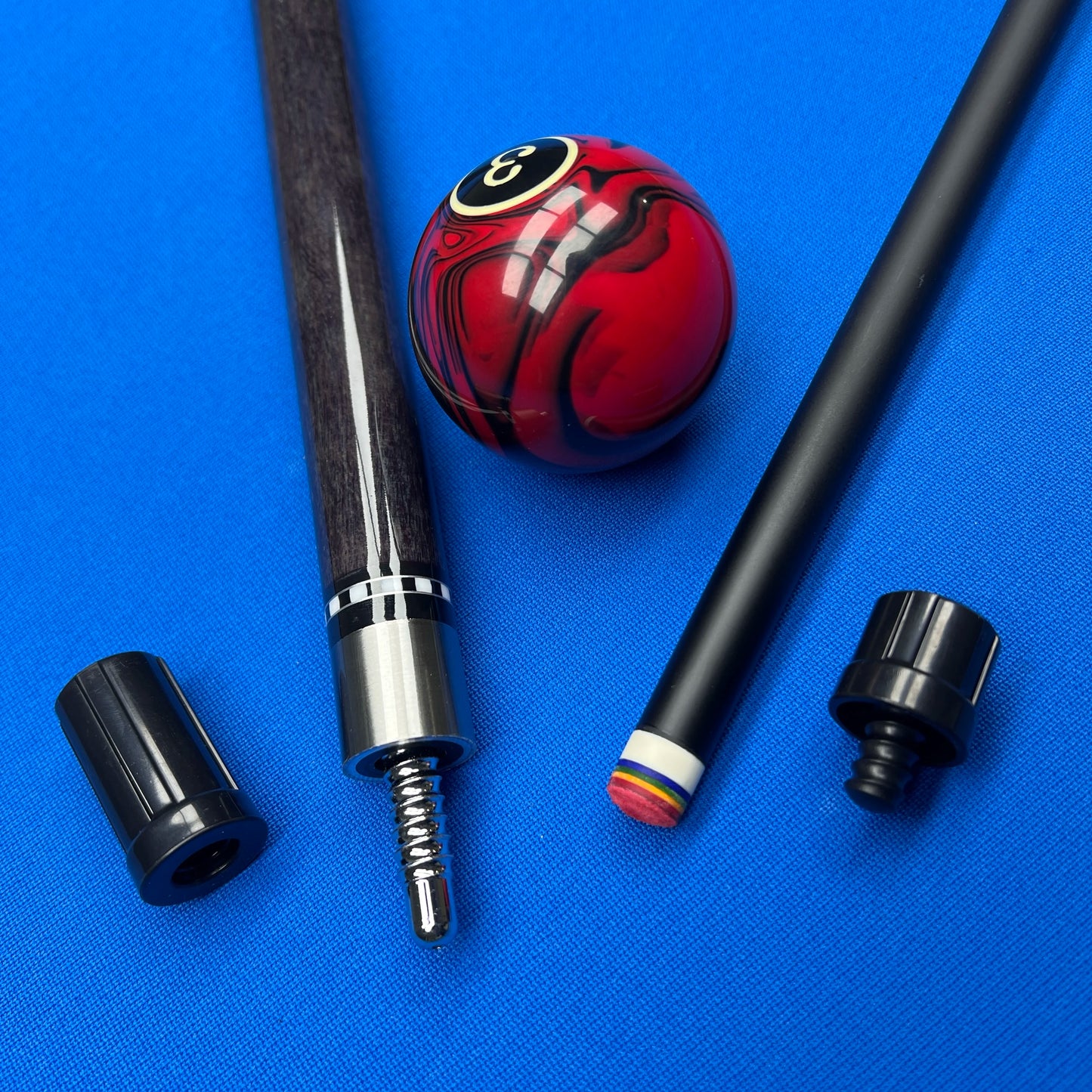 Pro Pool Cue Lizard Grip Rainbow Tip Stainless Joint