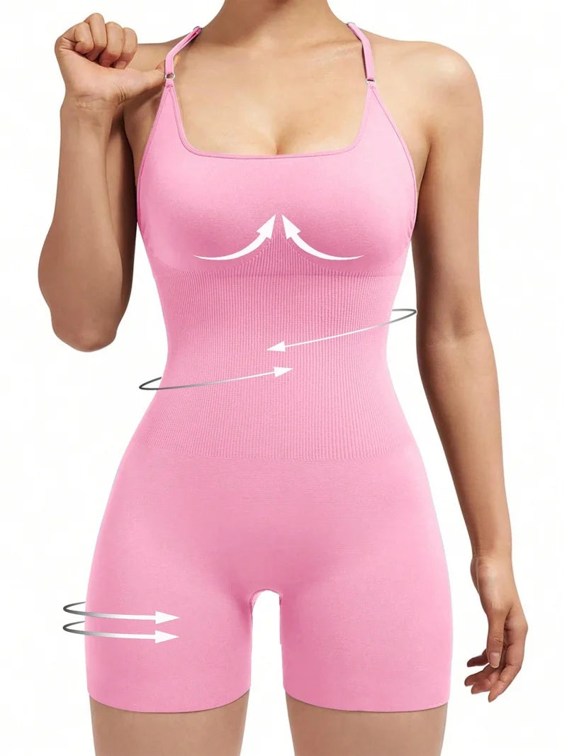 Women's Fitness Jumpsuit Backless Yoga Romper Scrunch