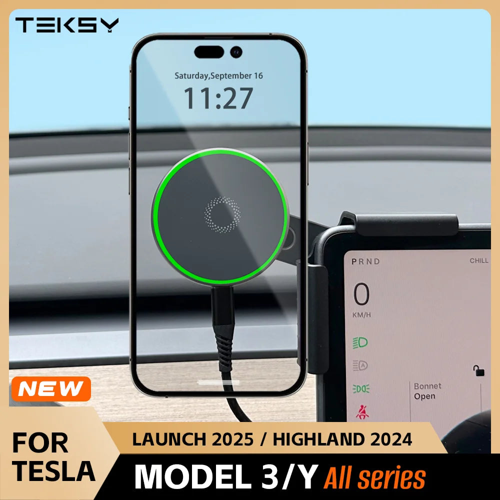 Tesla Model Y/3/Cybertruck 15W MagSafe Wireless Car Phone Mount