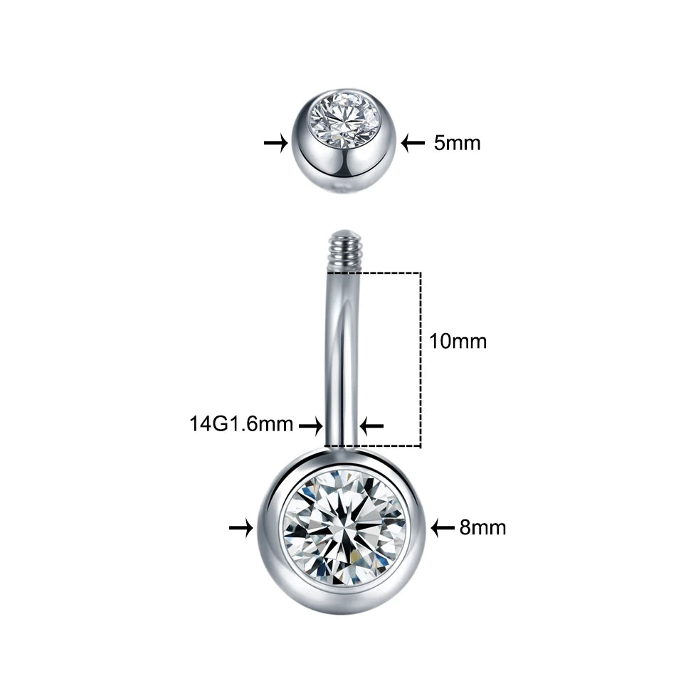 Surgical Steel CZ Belly Button Ring – Navel Piercing 14G