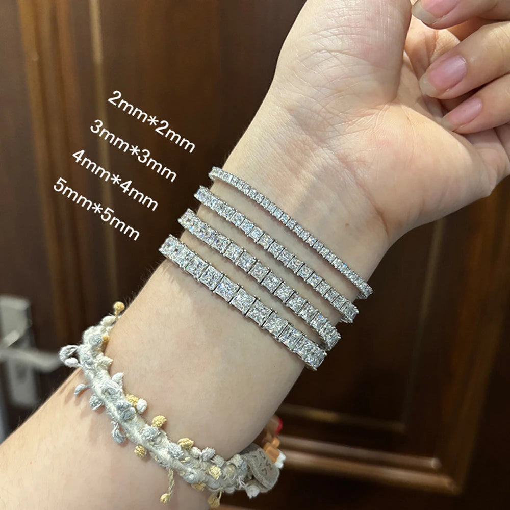GRA Princess Cut Moissanite Bracelet 925 Silver 18K Gold