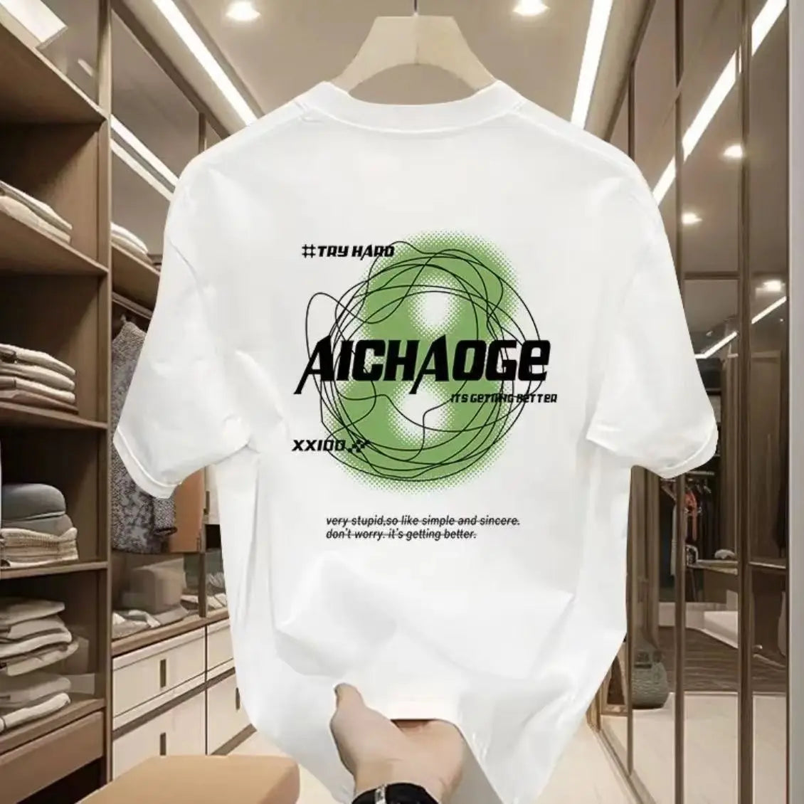 Men's Cotton Print T-Shirt Loose Fit Pullover T-Shirt Men's