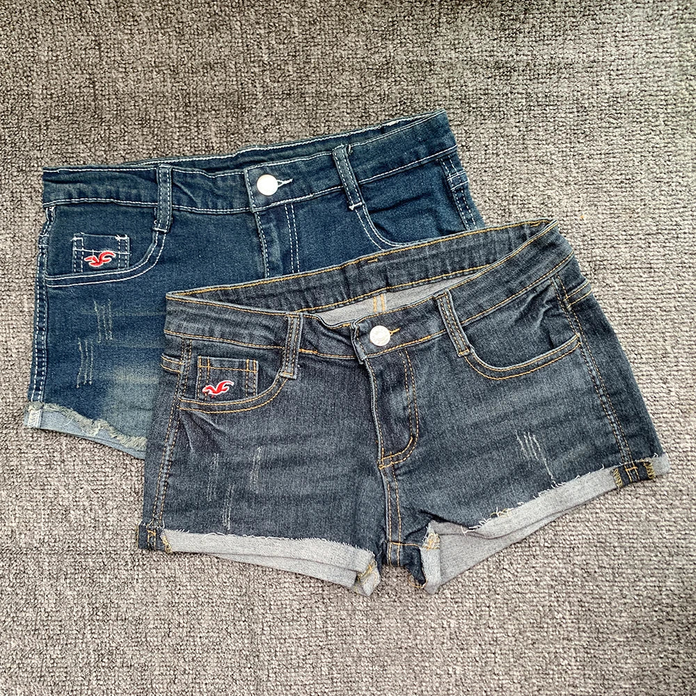 Women's Low Waist Denim Shorts | Embroidery Slim Fit