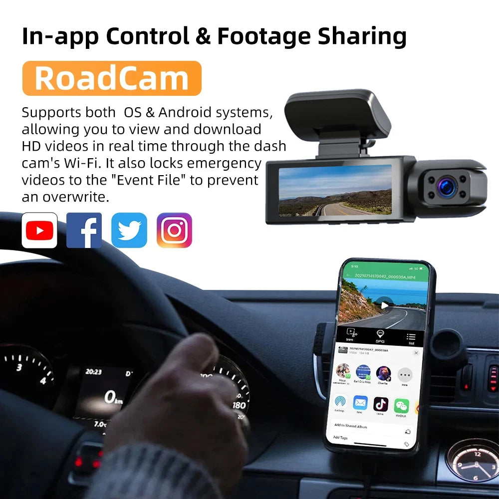 1080P WiFi Dual Dash Cam Front & Interior IR Control Safer Drive