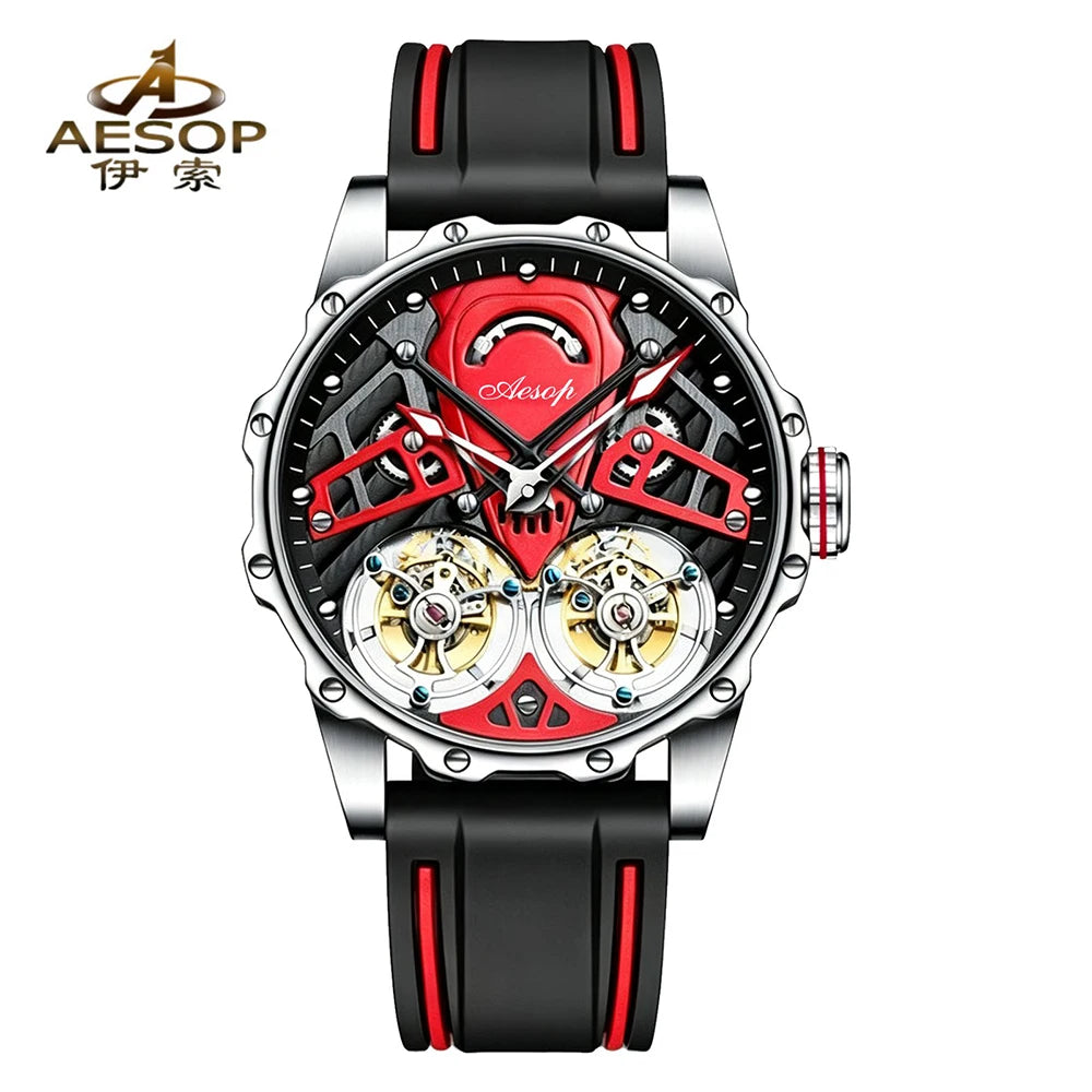 Double Flywheel Tourbillon Mechanical Watch Hollow Skeleton Glow Wristwatch