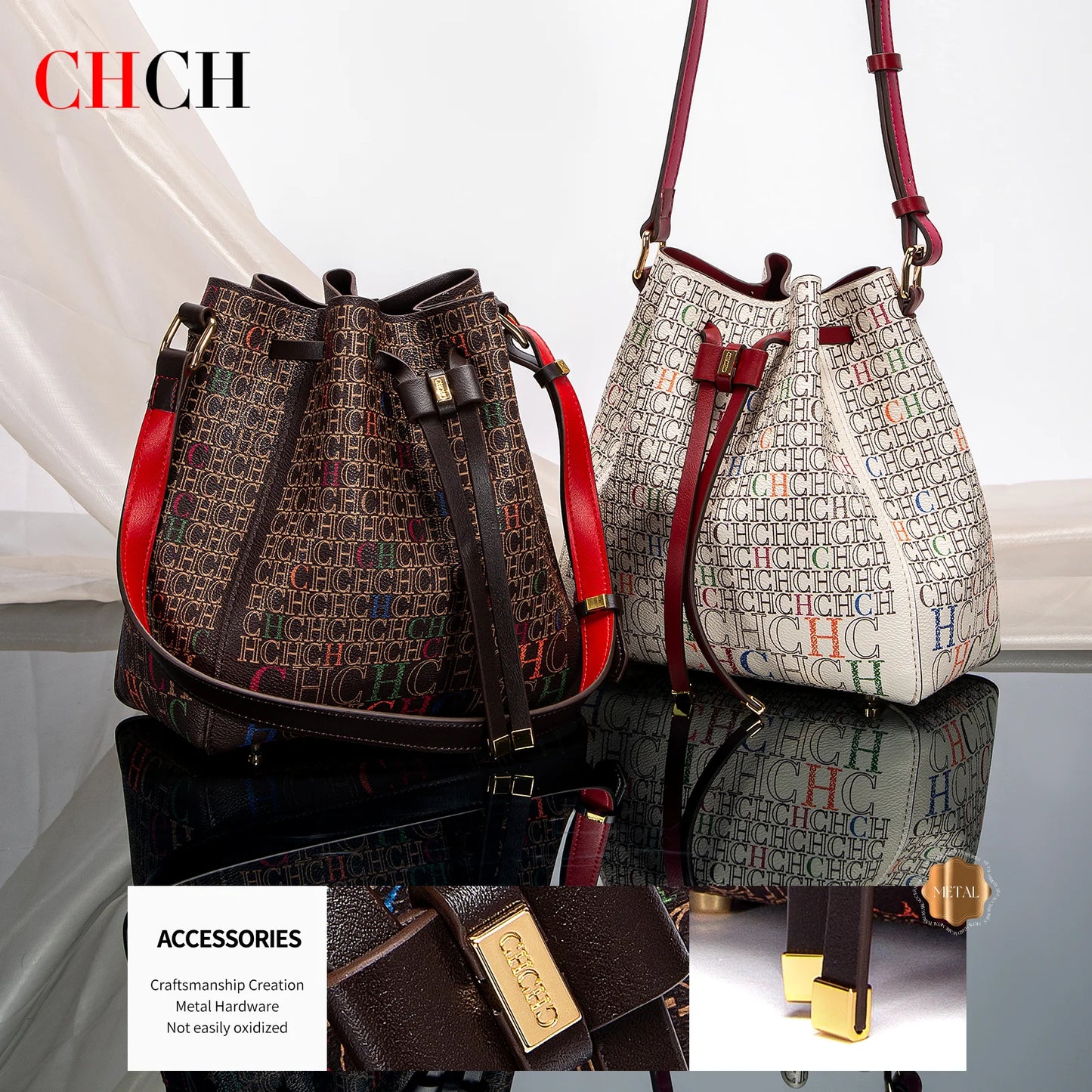 Women's Drawstring Bucket Bag Letter Wallet