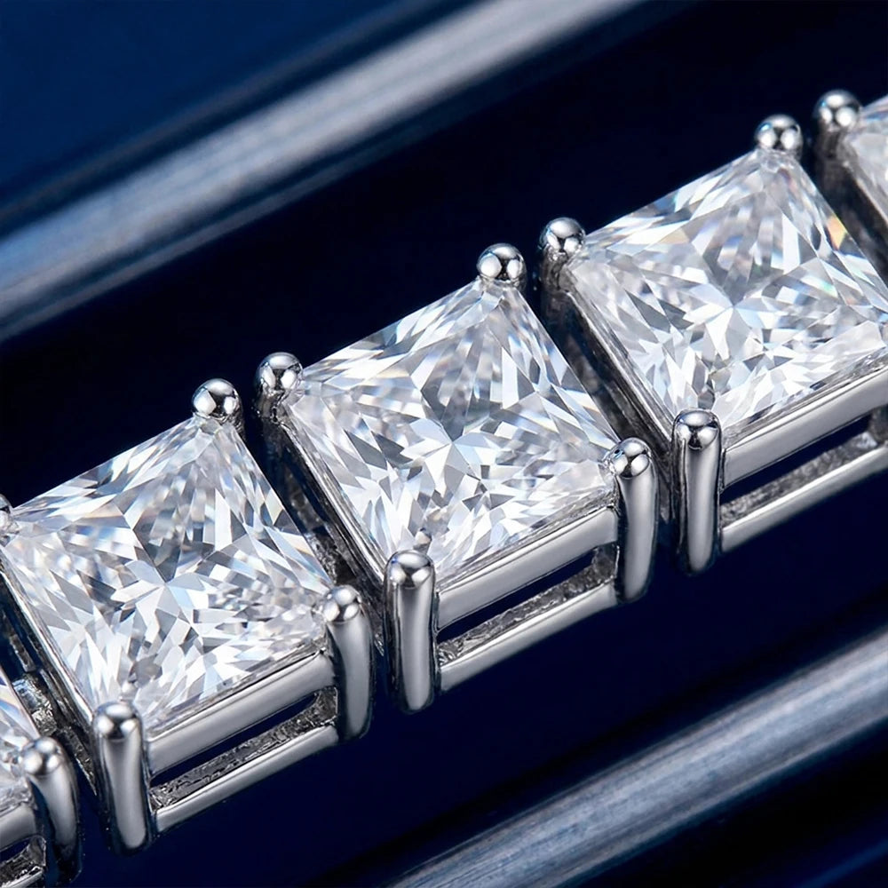 GRA Princess Cut Moissanite Bracelet 925 Silver 18K Gold