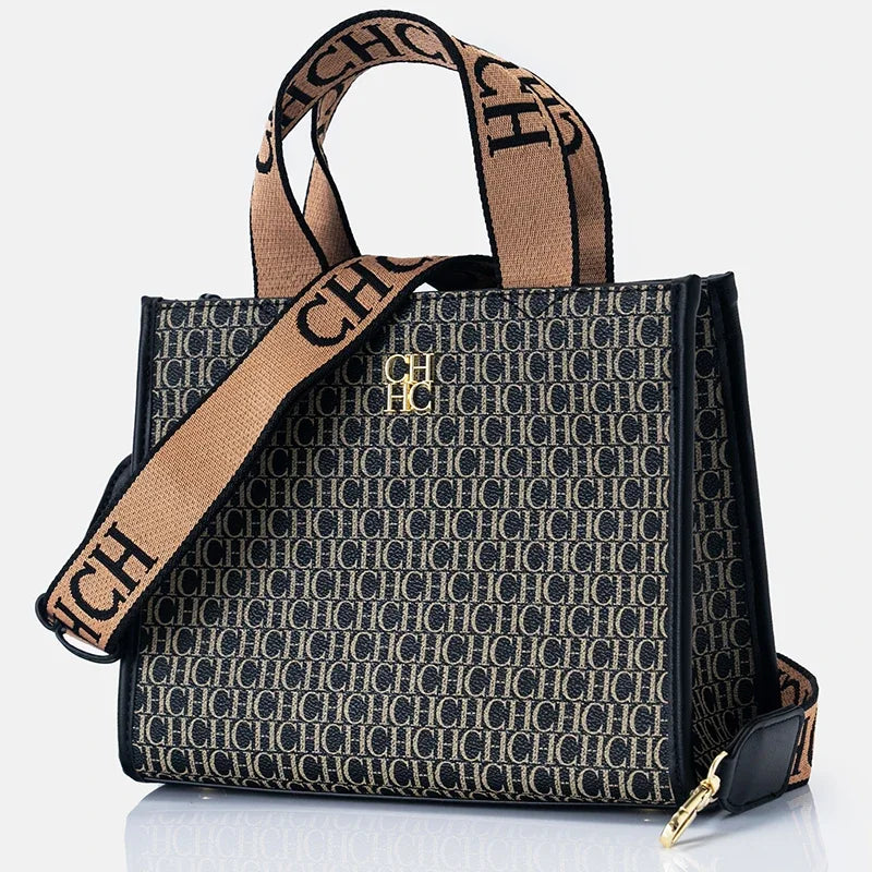 Monogram Print Metal Logo Women's Luxury Handbag