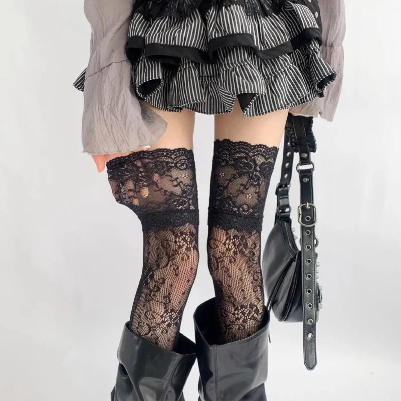 Gothic Lace Thigh High Stockings – Silk Hosiery