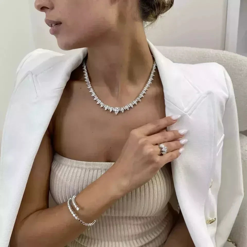 33CTW Pear & Marquise Lab Diamond Tennis Necklace 14K