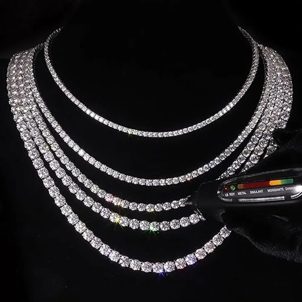 KNOBSPIN GRA Certified Moissanite Tennis Necklace 2/3/4/5/6.5mm Solid 925 Sterling Silver Diamond Tennis Necklaces for Women Man - Teglex