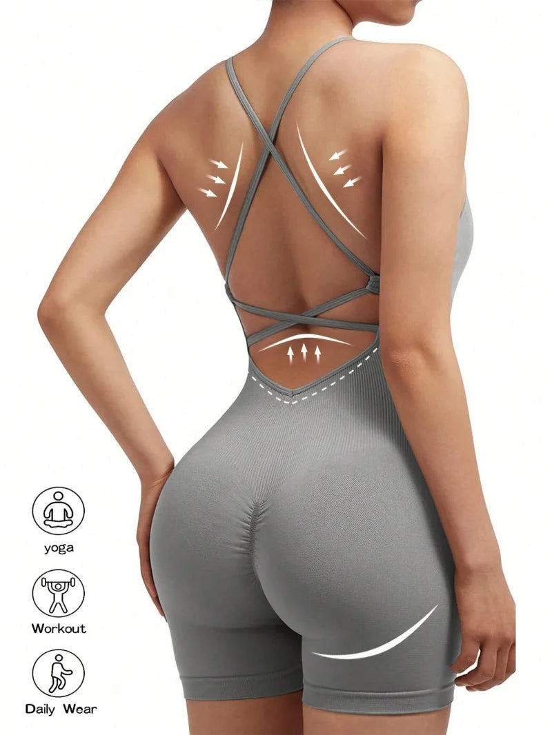 Women's Fitness Jumpsuit Backless Yoga Romper Scrunch