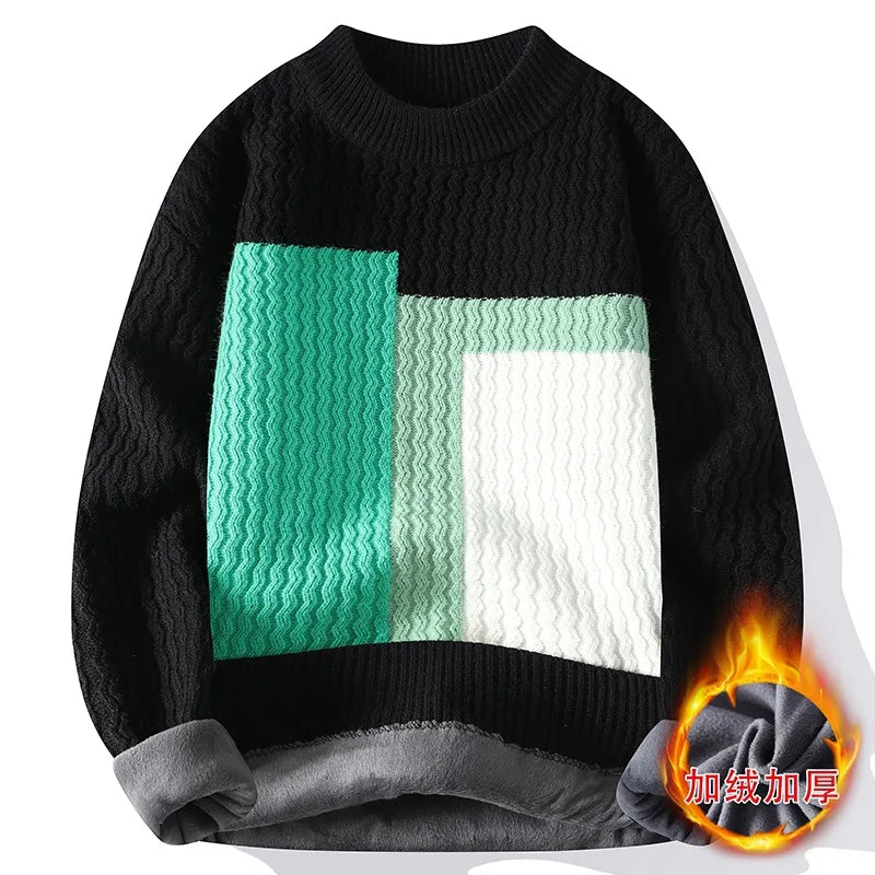 Men's Fleece Striped Knit Pullover Sweater – Up to 4XL
