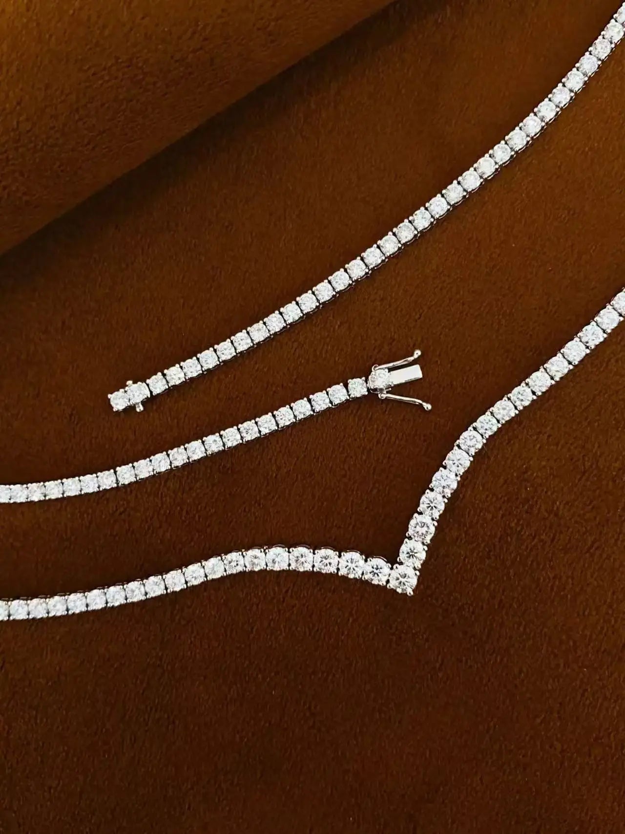 Round Cut Lab Grown Diamond Tennis Necklace, Unisex, 0.07-0.21CT Each, D VVS, 18K 14K Gold, Fine Jewelry Gift for Women Men