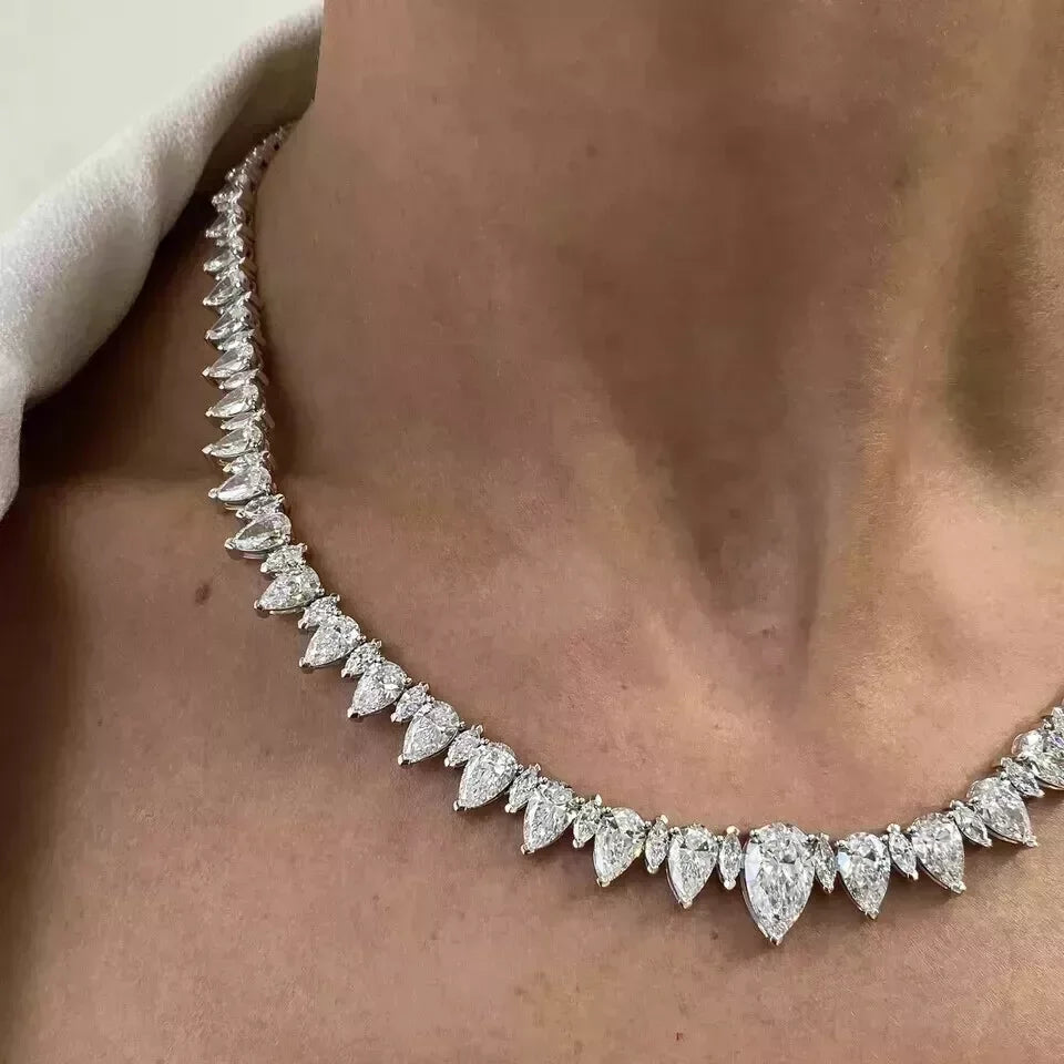 33CTW Pear & Marquise Lab Diamond Tennis Necklace 14K