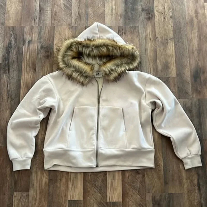 Hoodie Casual Loose Raw Edge Sweatshirt Zipper Hoodie Casual